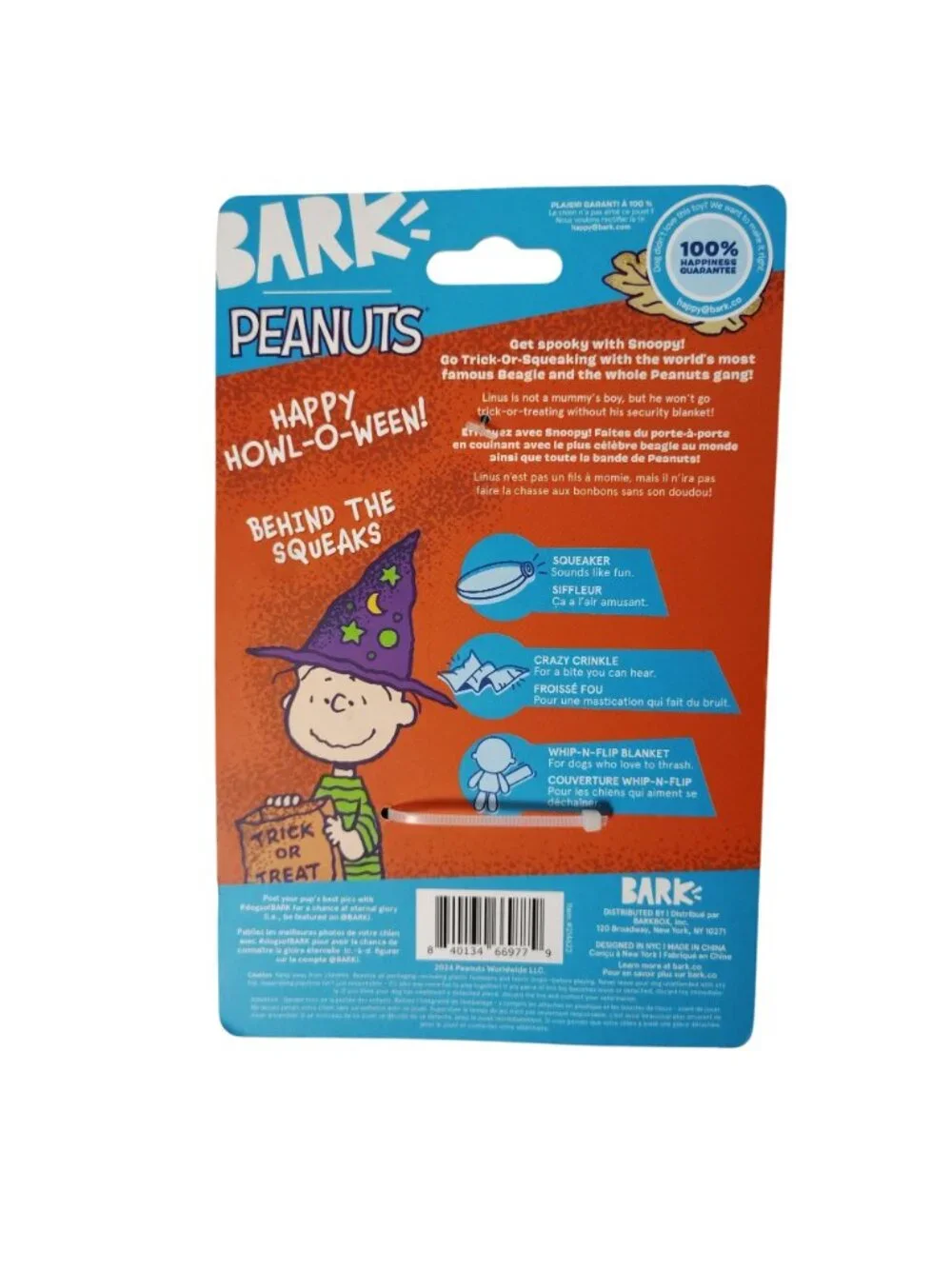 Bark Brand Peanuts Dog XS-M Mummy Linus Halloween Toy Squeaky Blanket Boo
